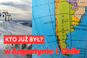 Narty w Argentynie i Chile – grafika z ośrodkiem narciarskim w Andach oraz mapą Ameryki Południowe